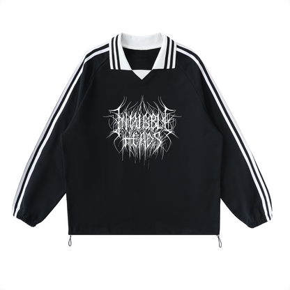 Contrast Striped Lapel Collar Sweatshirt
